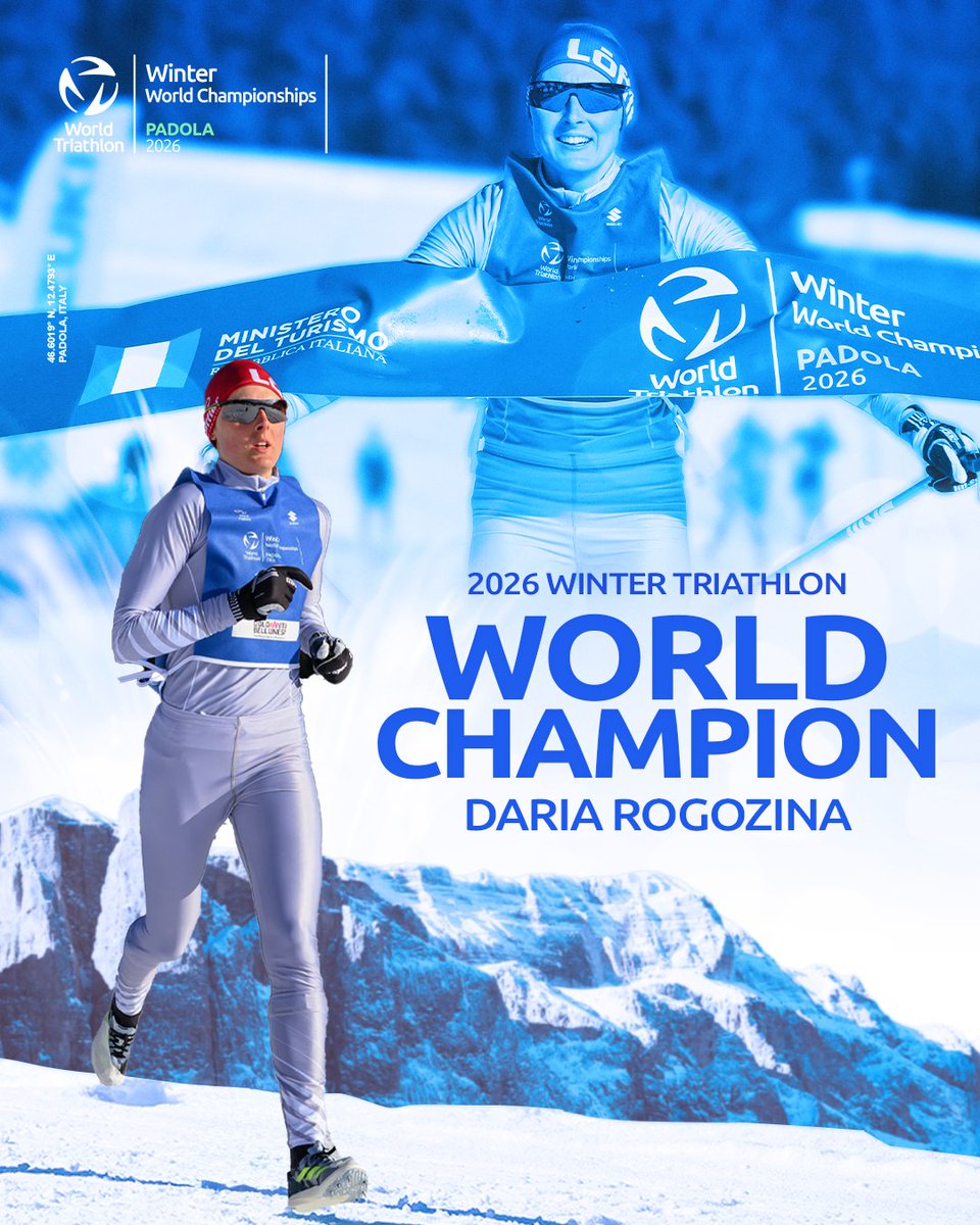 worldtriathlon's tweet image. At one with the snow ❄️

Daria Rogozina - your 2026 World Winter Triathlon Champion 🔥

Back-to-back world champion this weekend 🙌

#WinterChamps #Multisport