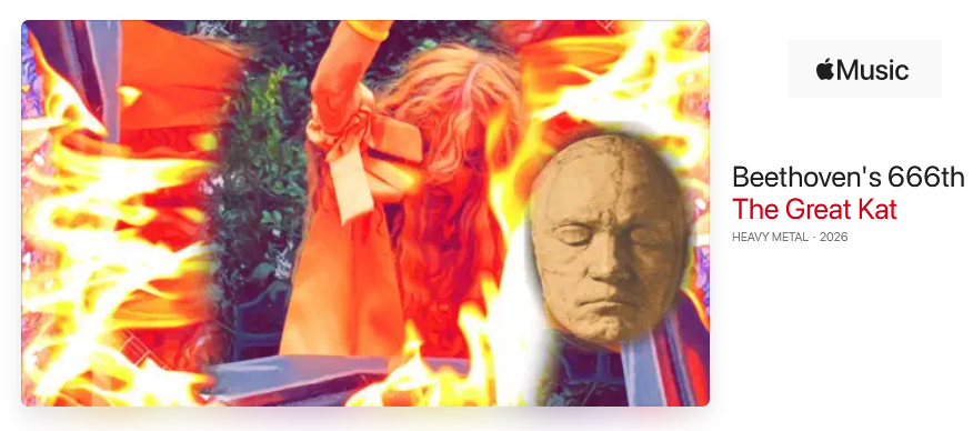 greatkatviolin's tweet image. #NEWVIDEO Premieres on iTUNES VIDEOS!
“Beethoven’s 666th” Music Video by The Great Kat and #Beethoven!
iTUNES VIDEOS at music.apple.com/us/music-video…
VEVO youtube.com/watch?v=XR3Oqs…
“Thunderstorm” hits and it’s pure Beethovenian power! The Great Kat DEMONIC GODDESS SHREDS BEETHOVEN'S 6TH!