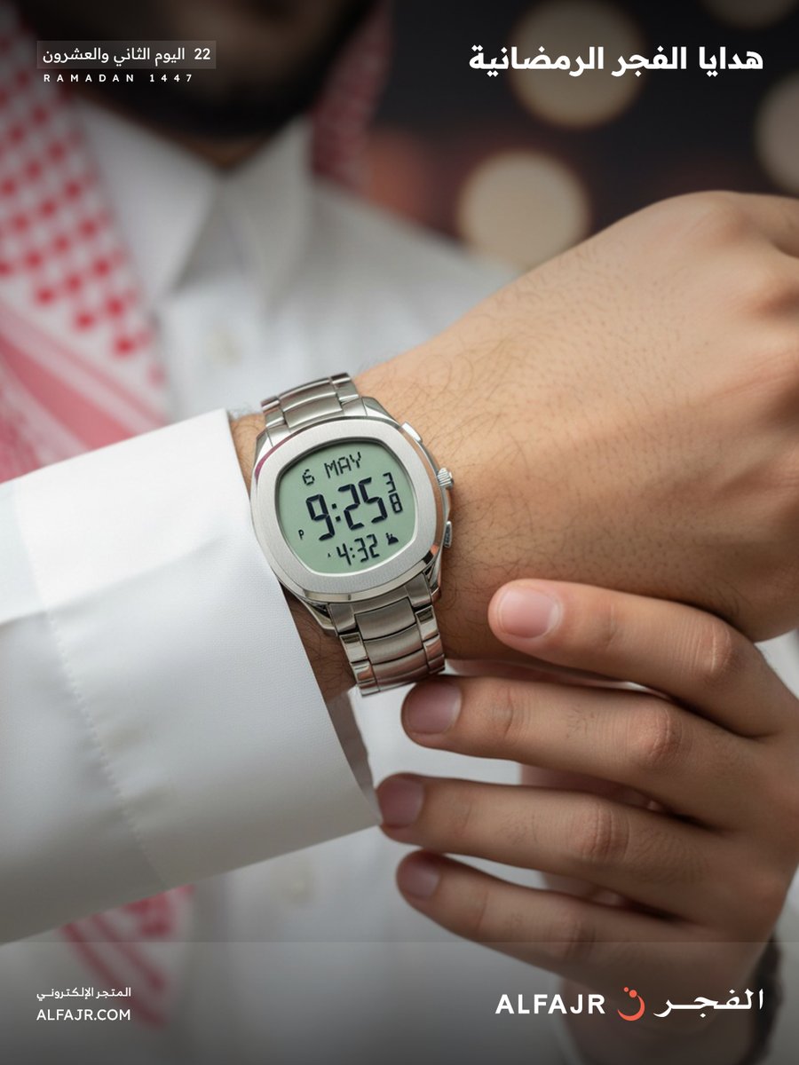 أهلًا بشهر الخير والإحسان 🌙
وفي اليوم الثاني و العشرون مع #هدايا_الفجر_الرمضانية🌙

📌 للدخول في السحب:
1- متابعة حسابنا على منصة X
2- ريتويت للتغريدة
3- عمل لايك للتغريدة

اخر وقت للمشاركة الساعة 2 ليلا ..

وسيتم اعلان الأسماء في اليوم التالي ..

الهدية : ساعة بنفس الموديل في