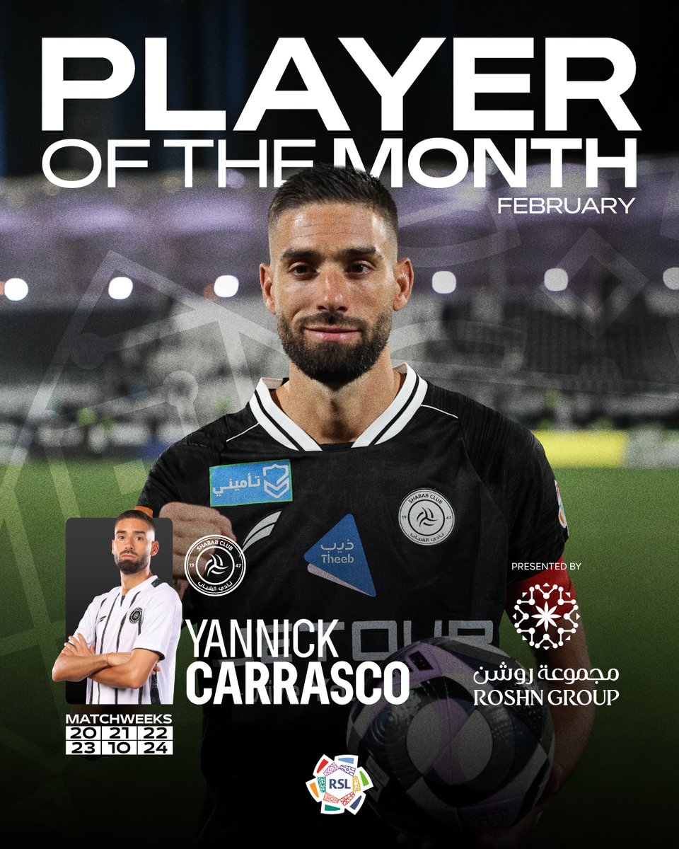 The #RoshnSaudiLeague Player of the Month is Al Shabab's Yannick Carrasco 🇧🇪🥳

Presented by <a href="/Roshnksa/">ROSHN Group | مجموعة روشن</a>