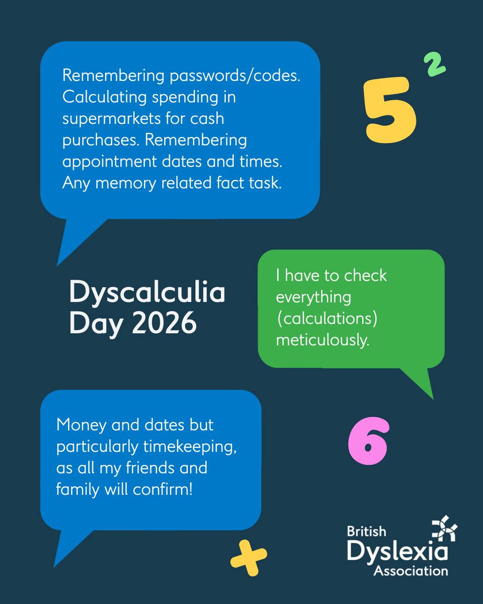 BDAdyslexia's tweet photo. Find out more about how to get a diagnosis of dyscalculia and the support available: https://t.co/2zBDCesU2z
#Dyscalculia https://t.co/N9R1aOea2z