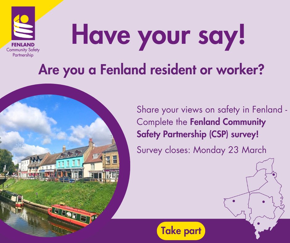 FenlandCouncil's tweet photo. 💬 Your voice matters! 💬

Complete the Fenland Community Safety Partnership (CSP) survey to share any safety, crime, or disorder concerns in your area.

🕛 Open until 23 March 2026.
🔗 https://t.co/xEitmllsCN https://t.co/HXnA6484Bg