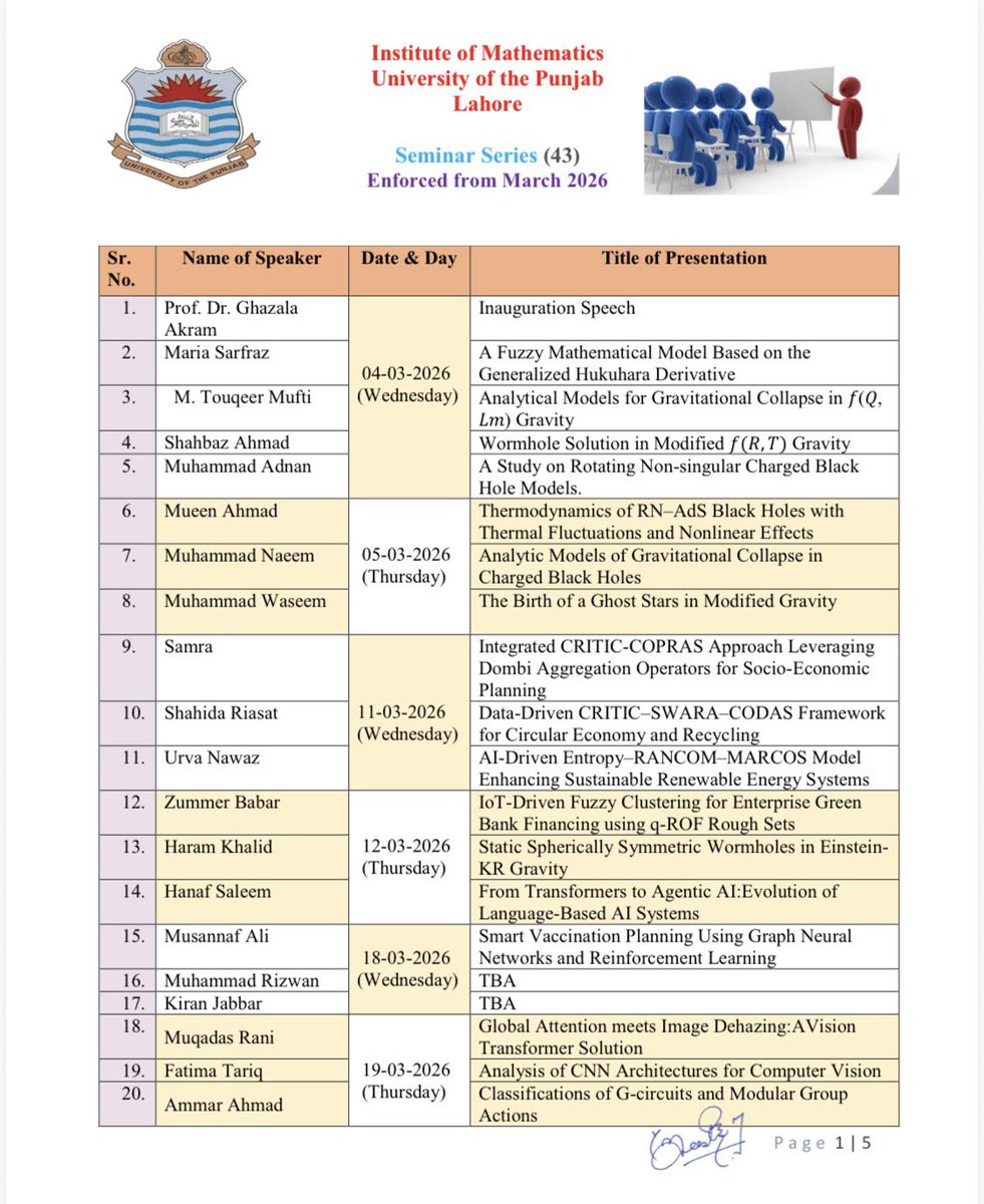 zyousaf10's tweet photo. 43rd seminar series schedule https://t.co/aCdevDzimo