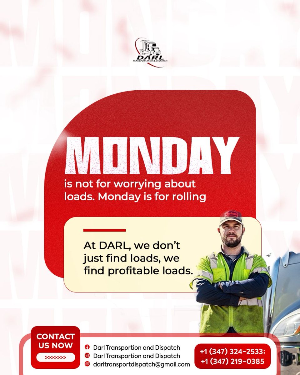 darldispatch's tweet photo. Monday = Money Moves.

We don’t chase loads.
We secure profitable freight.

If you’re ready to run smarter, not harder — let’s talk.

#MondayMotivation
#TruckDispatch
#OwnerOperators
#CDLDrivers
#FreightLife
#LogisticsSupport
#DispatchServices
#TruckingBusiness https://t.co/5mD1kMrbHT
