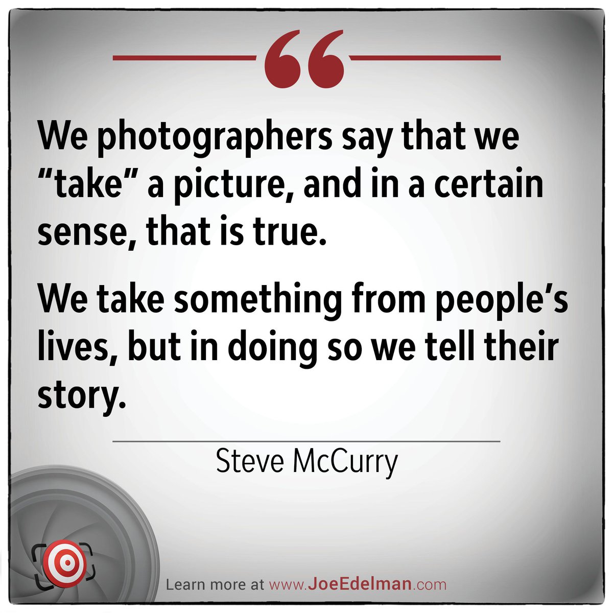 📸 PHOTO QUOTE OF THE DAY

👉🏻 👉🏻 Learn more about Steve McCurry at joeedelman.com/steve-mccurry

#photography #photographyquotes #quoteoftheday #photoquote #photoquotes #photographywisdom