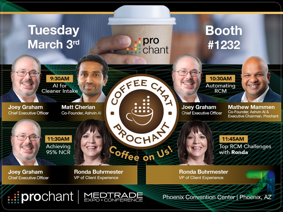 prochant's tweet photo. Safe travels to Phoenix for @MedtradeConnect ! 

Headed to the show? Stop by Prochant Booth #1232 to cut through the AI hype and fix your RCM bottlenecks. 

We’ll have the coffee ready and our team on hand to chat strategy. See you in the desert! ☀️

#Medtrade2026 #RCM #AI https://t.co/axzxvtI7xU