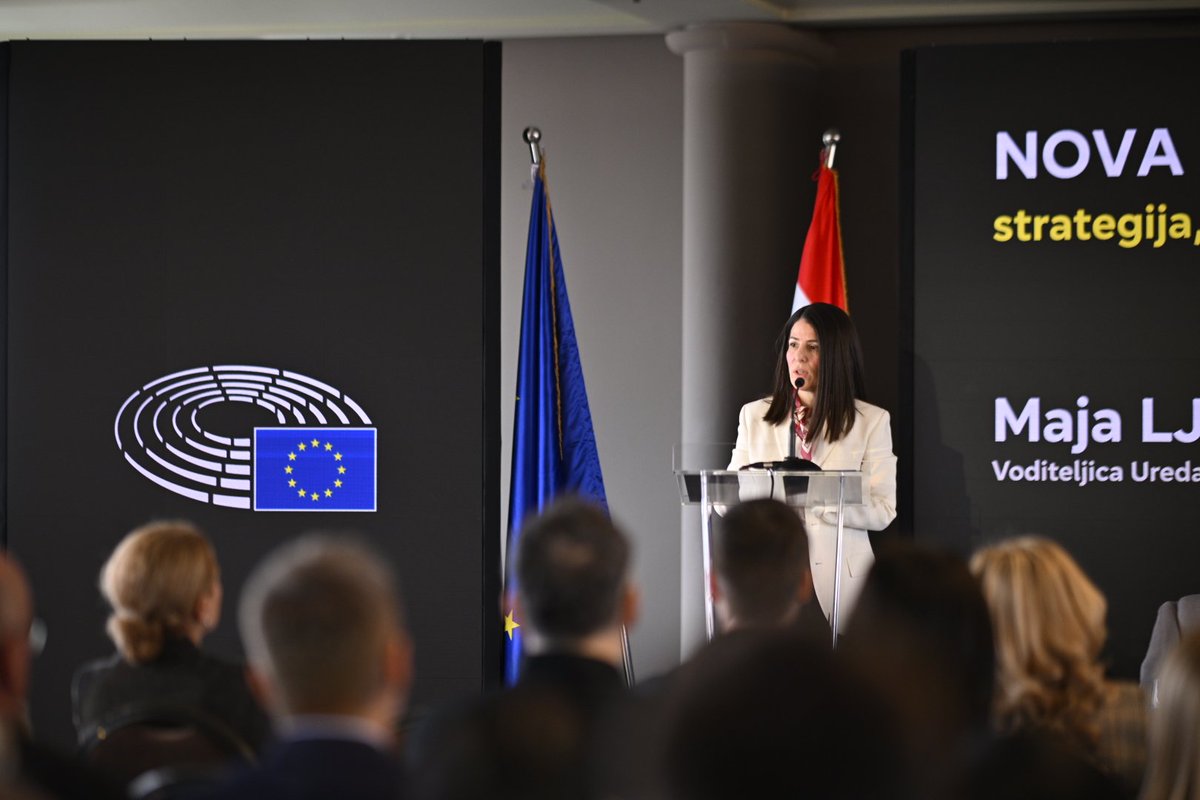Europarl_HR's tweet photo. Voditeljica @Europarl_HR @MajaLjubic: "Prema istraživanjima @EurobarometerEU, devet od deset ispitanika mišljenja je da bi države članice trebale nastupiti s više jedinstva, a tri četvrtine se slaže da Unija treba više resursa za odgovor na globalne izazove." https://t.co/My9x6pVuka