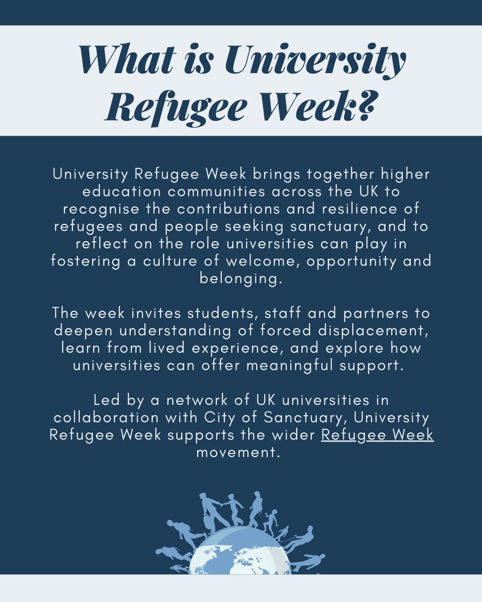 HWUSuccess's tweet photo. It’s University Refugee Week - held in the academic year so everyone can join in. Check out our events to get involved!

Together we can build a welcoming, inclusive community for all who seek sanctuary. 💙 https://t.co/oCWQUKfDVV