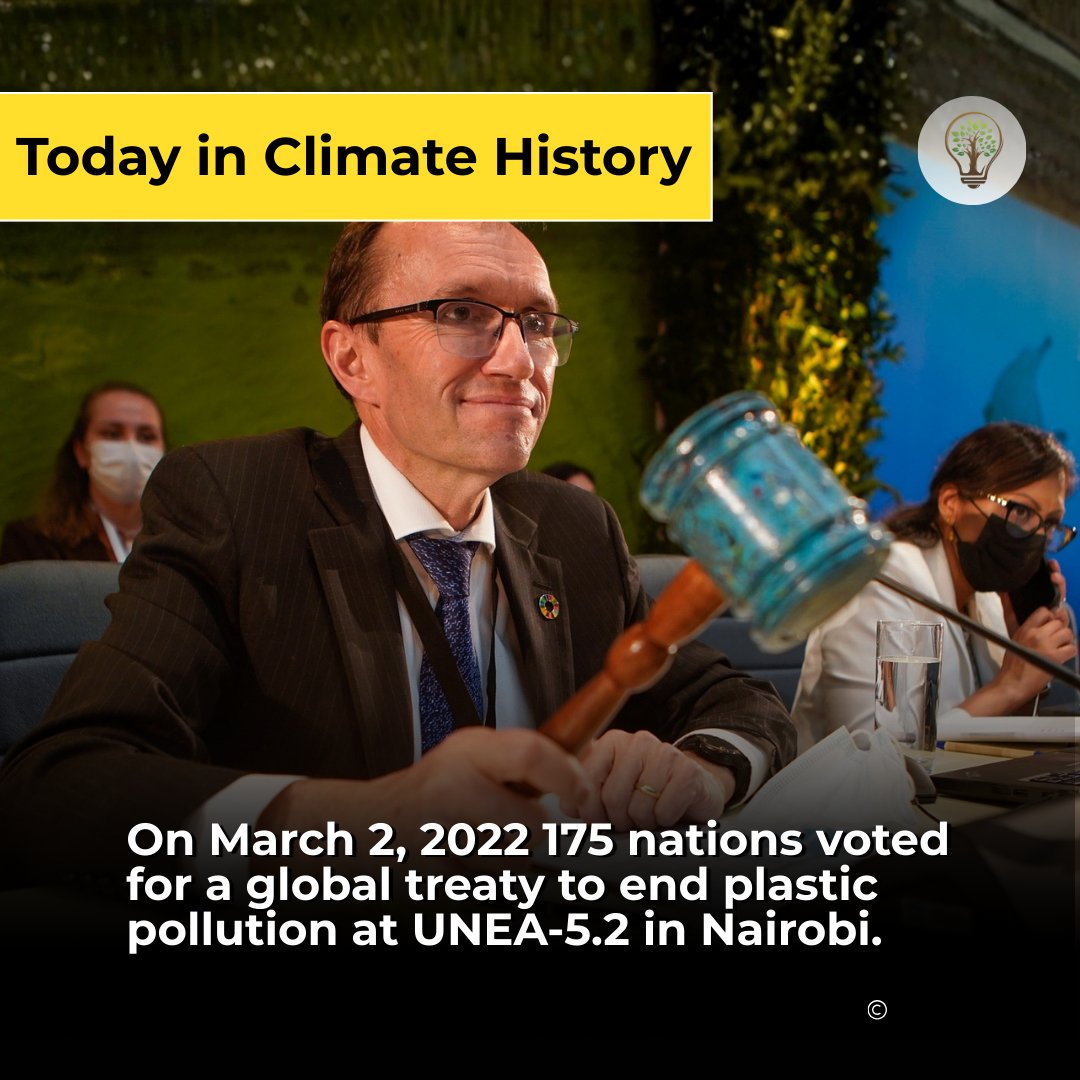 PowerShftAfrica's tweet image. TODAY IN CLIMATE HISTORY | 

On March 2, 2022, at the UN Environment Assembly in Nairobi, Kenya, Heads of State and Ministers endorsed a historic resolution to forge an international legally binding agreement to end #plasticpollution by 2024.

"I see no objections, it is so