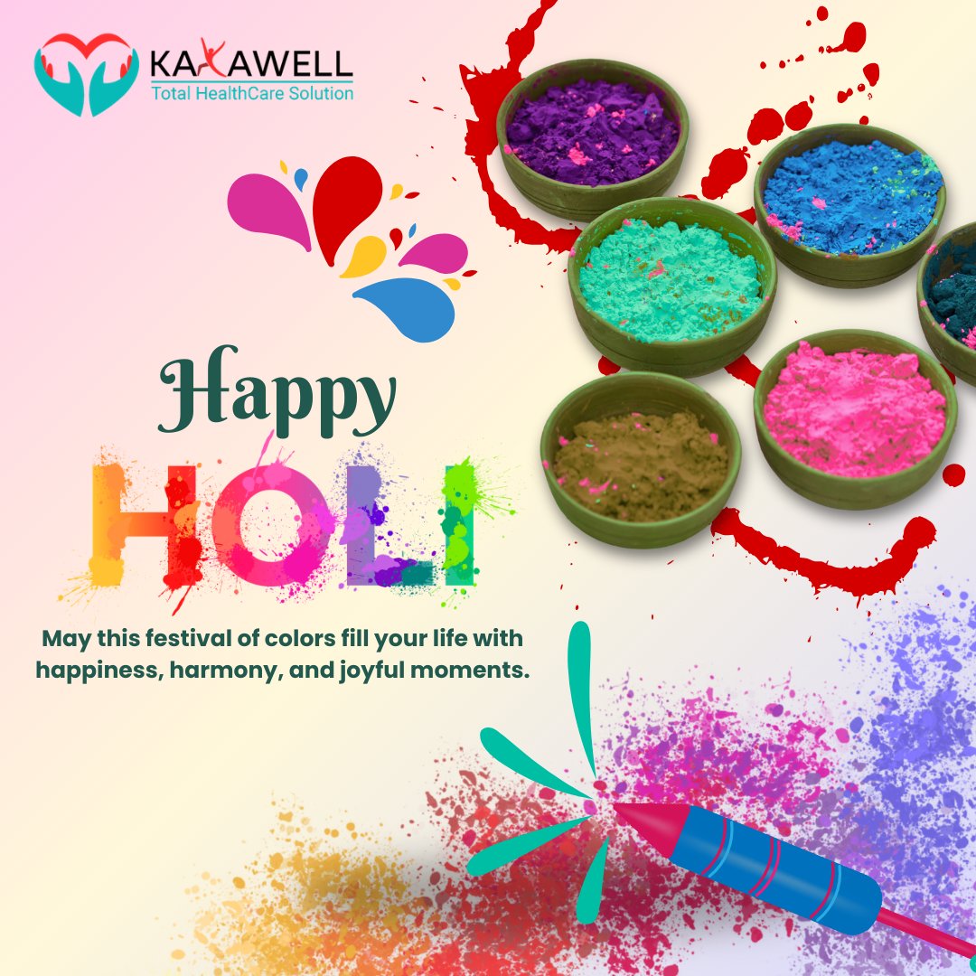 KayaWellHealth's tweet photo. This Holi, let’s celebrate colors, togetherness, and well-being. 
May your life be filled with vibrant health, happiness, and harmony.
Wishing you a joyful Holi from Team Kayawell.

#HappyHoli #TotalHealthcare #FestivalOfColors https://t.co/eolljzeBZs