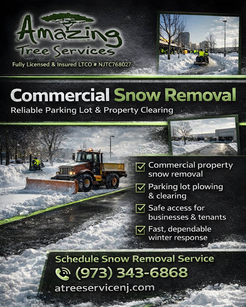 Commercial Snow Removal

Amazing Tree Services delivers professional commercial snow removal for businesses needing safe parking lots and walkways. Learn more: amazingtreeservicenj.blogspot.com/2026/03/commer…

#commercialsnowremoval #snowplowing #northnj #propertymaintenance #winterservices
