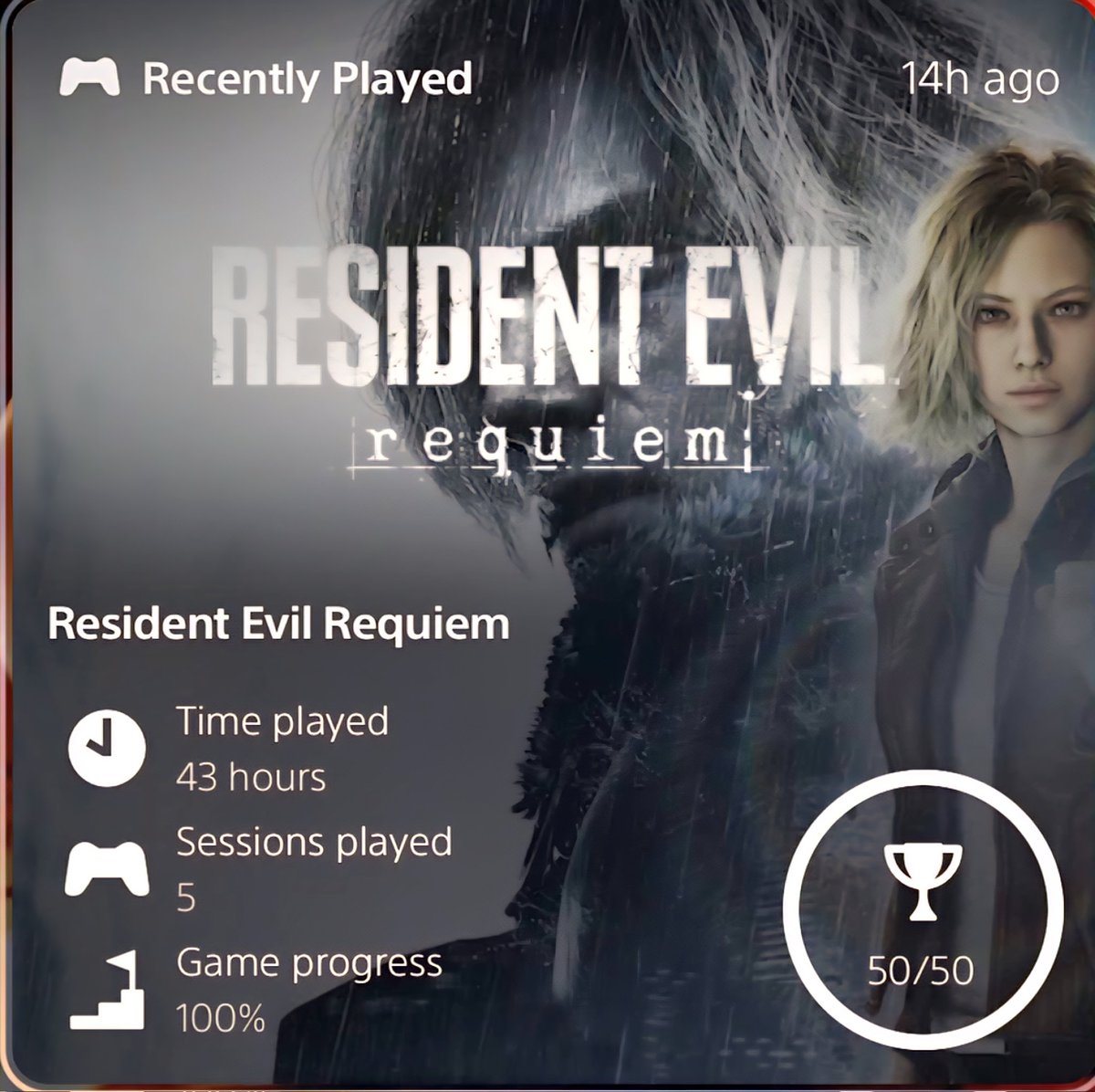 CuratedMaxis's tweet photo. Ment to post this yesterday but hey, I came I saw &amp; Dammit  I did the damn thing! #REBHFun #REBH

It was an absolute pleasure to play &amp; plat RE9-  Capcom I see yall! Now can we talk about Outbreak File 1&amp;2 making a return 🤔 👀
#Capcom #ResidentEvilRequiem https://t.co/rdPzC3sRXv