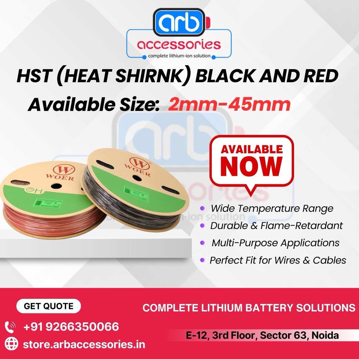 🔧 HST (Heat Shrink Tube) – Black &amp; Red (2mm to 45mm)

➡ From 2mm up to 45mm
➡ Available in Black &amp; Red

🛒 ARB Accessories Now;
🌐 store.arbaccessories.in/category/hst

#ARBAccessories #HeatShrink #HST #CableProtection #BatteryAssembly #EVBattery #ElectricalAccessories 🔧🔋