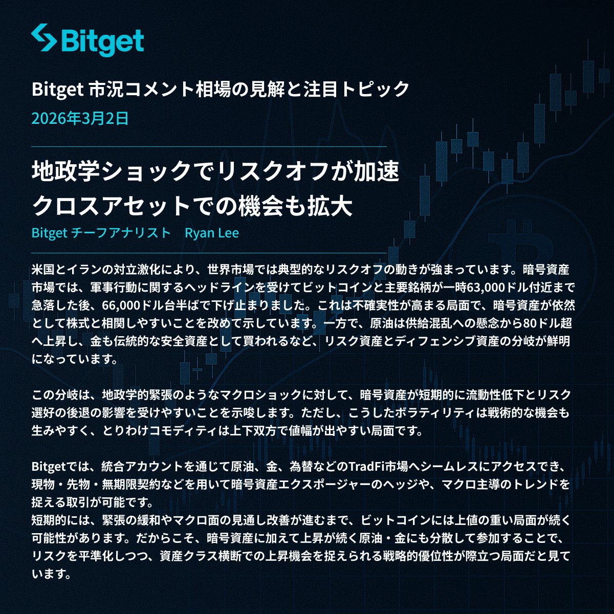 ✨#Bitget 相場の見解と注目トピック✨】 地政学ショックでリスクオフ