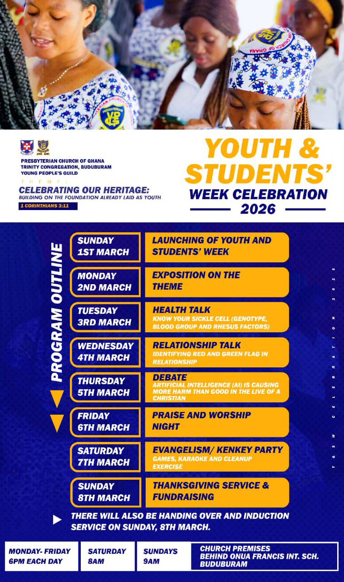 CentralYpg's tweet photo. π¬πππ ππππ
βββββ
#YSW2026
#BuduburamTrinity
#YSWProgramOutline
#WeAreCentralYPG
βββββββββββ
πππ§ππ«ππ₯ ππ«ππ¬ππ²πππ«π² πππΒ©οΈππππ https://t.co/DfvxE8v8ix