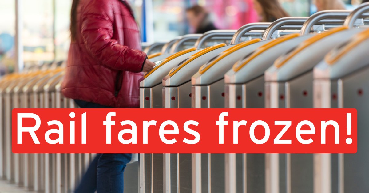 🙌Rail fares frozen for 12-months from today! 
We're pleased our rail fare freeze campaign was a success, but a temporary freeze is only a temporary solution. Now we need long-term reforms to the fares and ticketing system to deliver more affordable fares permanently.