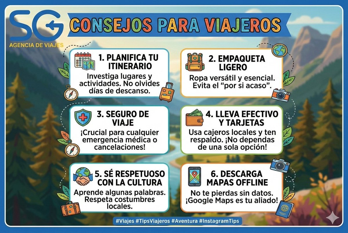 En tu próximo viaje sigue estos consejos y solo disfruta ✈️😎✌️♥️
#sgtour #agenciadeviajes #Guayaquil #Ecuador