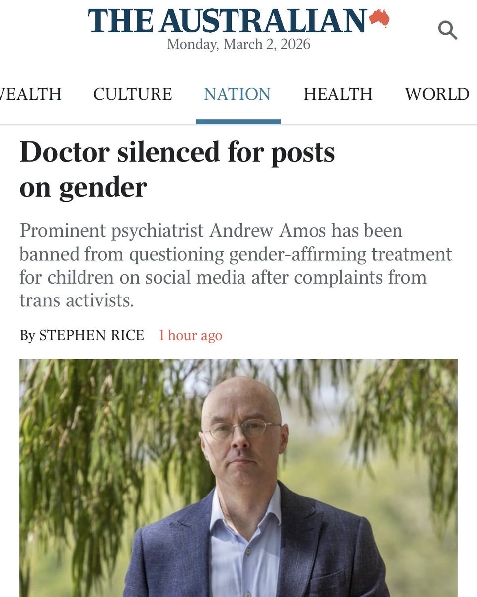 🚨🚨🚨 AUSTRALIAN DOCTOR BANNED FROM SPEAKING ABOUT GENDER MEDICINE ON SOCIAL MEDIA

Queensland psychiatrist Dr Andrew Amos has been one of the most articulate critics of harmful medical gender interventions—puberty blockers, cross-sex hormones and surgeries—for children and