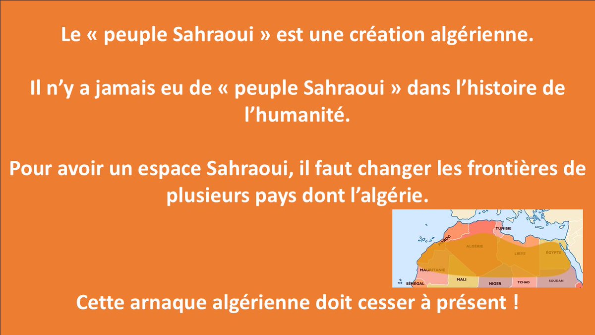 BreikaBeiba's tweet photo. Il n'y a jamais eu de "Peuple Sahraoui" dans l'histoire de l'humanité. C'est une arnaque algérienne pour diviser le Maroc.
#SaharaOccidental #WesternSahara
#SaharaMarocain #IngérenceAlgérienne
Sahara Occidental / Western Sahara
#الصحراء_الغربية 🇲🇦
#HRC61 #CDH61 https://t.co/OO5EubjWSh