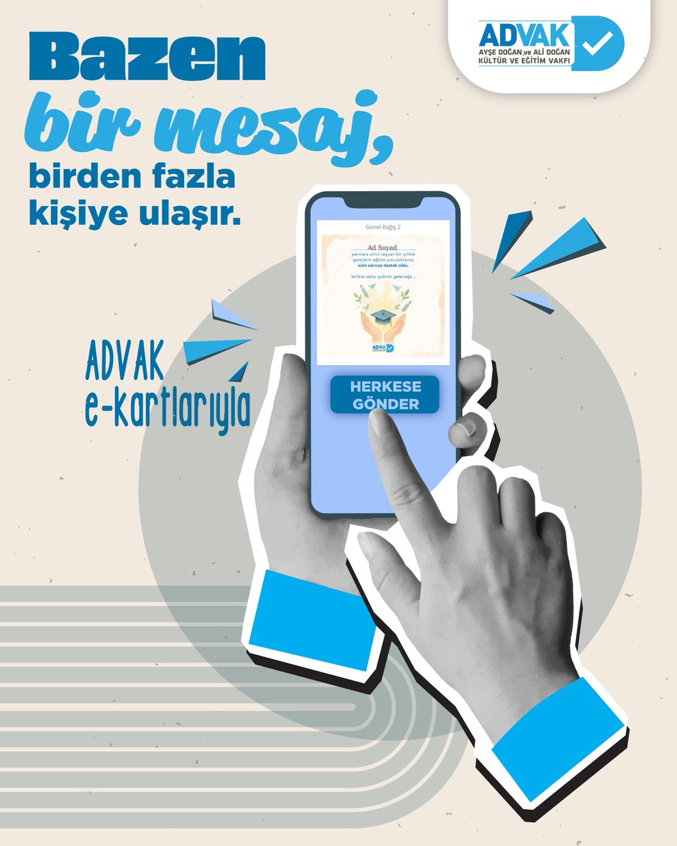 Bazen gönderdiğiniz bir mesaj, sadece sevdiklerinize değil, hiç tanımadığınız hayatlara da dokunur.
ADVAK e-kartlarıyla bir mesajı paylaşırken, bir gencin eğitim yolculuğuna destek olabilirsiniz.
👉fonzip.com/advak/e-kartlar
#ADVAK #HerkeseMesaj #İyilik #EğitimeDestek #Bağış #Eğitim