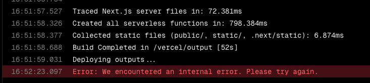 argonjs's tweet photo. Is something wrong with @vercel ?

It keep failing deployments https://t.co/8lnkR1mi0p