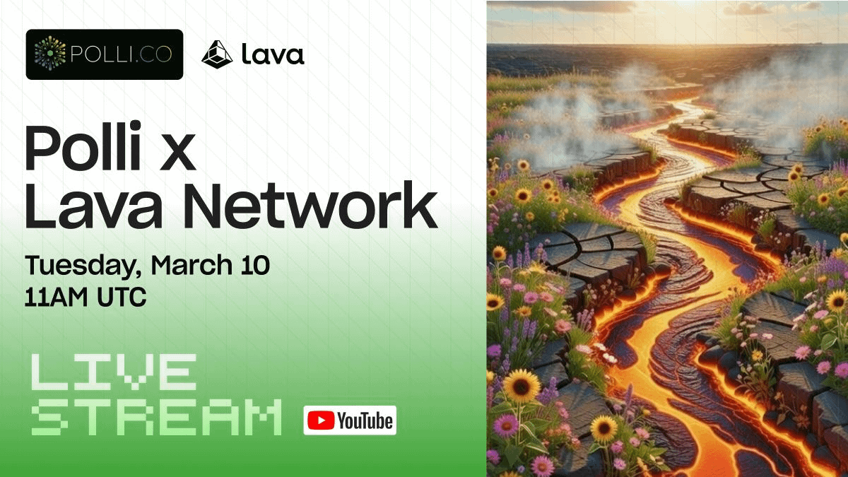 lavanetxyz's tweet photo. 🚨 LIVESTREAM // POLLI x LAVA NETWORK

Tuesday, March 10
11AM UTC

Hosted by @cryptocito
Featuring @ignacio_rsg of Lava Foundation + @elay99 of @thepollico

From performance-first infrastructure → capital efficiency.

We’re diving into automated staking, performance-aware delegation, and what capital allocation should look like in production.

Join us.

Hit the reminder button on YouTube and subscribe to Lava Network channel ⤵️

https://t.co/IkuCr9TZD3
