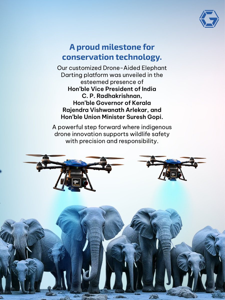 garuda_india's tweet image. A milestone in conservation.
A moment of national significance.

Garuda Aerospace unveils its Drone-Aided Elephant Darting System, where indigenous innovation protects wildlife with precision and responsibility.

Technology with purpose.
Innovation with impact.

#GarudaAerospace
