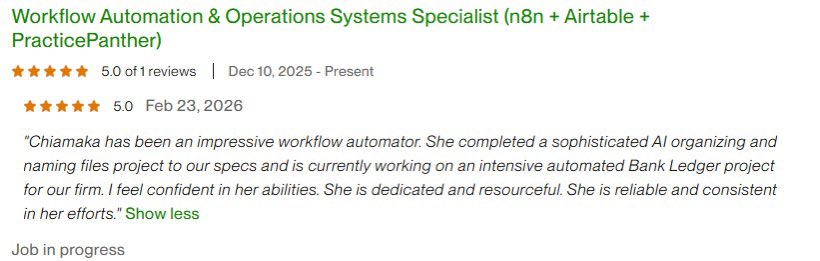 Grateful for clients who trust me with systems that actually matter.

#workflowautomation
#operationssystems
#airtable
#n8n
#automationdeveloper
#businesssystems