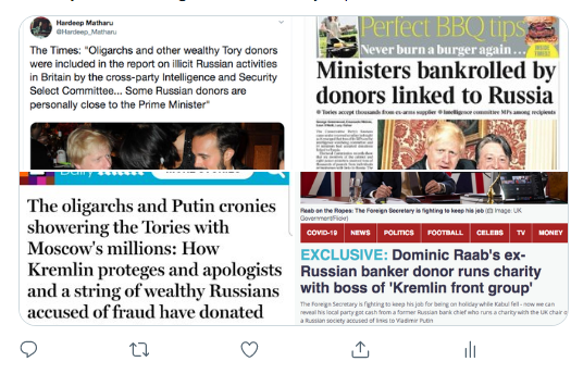montysbiscuit's tweet photo. @RobertJenrick Nothing like the Conservative links to Russian Oligarchs & the Kremlin then?
Your wife was an adviser to several sanctioned Russian Oligarchs after the invasion of Ukraine.
You forgot to mention that when you wanted to be leader didn't you?
#ToryTraitors https://t.co/zumxyLbV8g