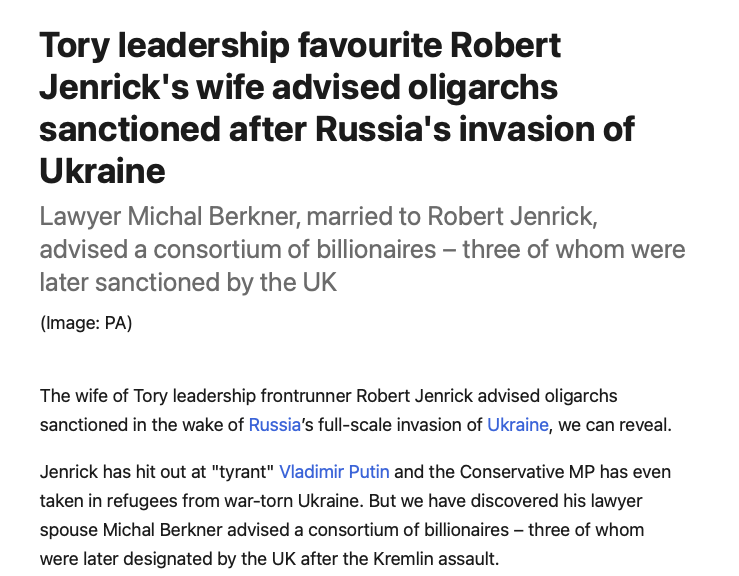 montysbiscuit's tweet photo. @RobertJenrick Nothing like the Conservative links to Russian Oligarchs & the Kremlin then?
Your wife was an adviser to several sanctioned Russian Oligarchs after the invasion of Ukraine.
You forgot to mention that when you wanted to be leader didn't you?
#ToryTraitors https://t.co/zumxyLbV8g