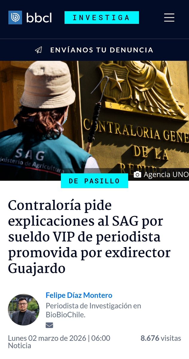 #URGENTE Contraloría pide explicaciones al SAG por sueldo VIP de periodista Leslie Salamanca Donoso, promovida mágicamente por exdirector Guajardo y con un sueldo de 6,4 Millones Mensuales... SEGUIMOS 💰🌳(Gabriel Boric #CarabinerosDeTodos #TuDia13 Neme,Chillán, Kast #SuperLunes)