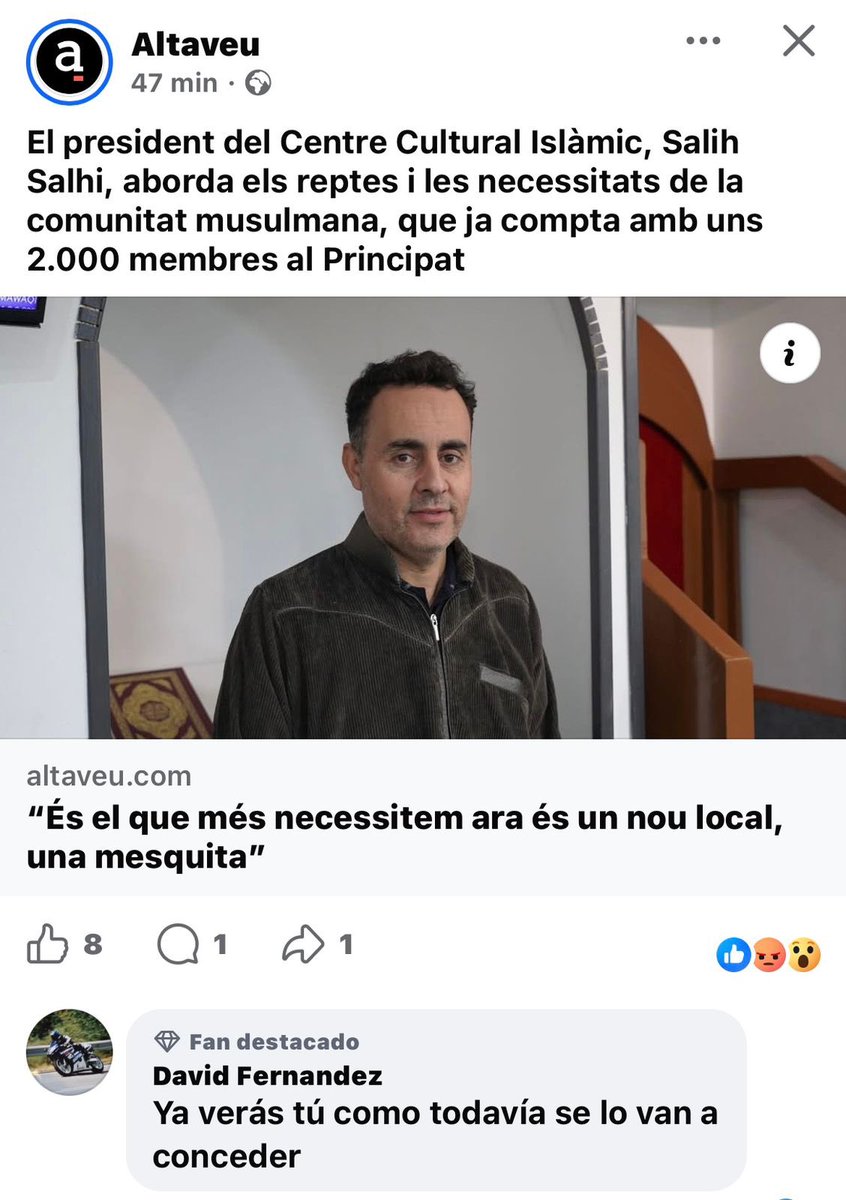 El repte que tenim a Andorra es no deixar que l’islam rafical, campi per Andorra, ni els ensotanats ni els burkes. Si volen una mesquita que se la paguin ells i que els seus càntics no es sentin al carrer.