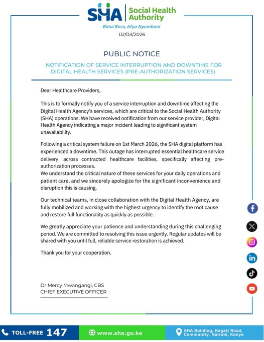 Patients hit as the Social Health Authority system suffers downtime, impacting pre-authorization services across the country