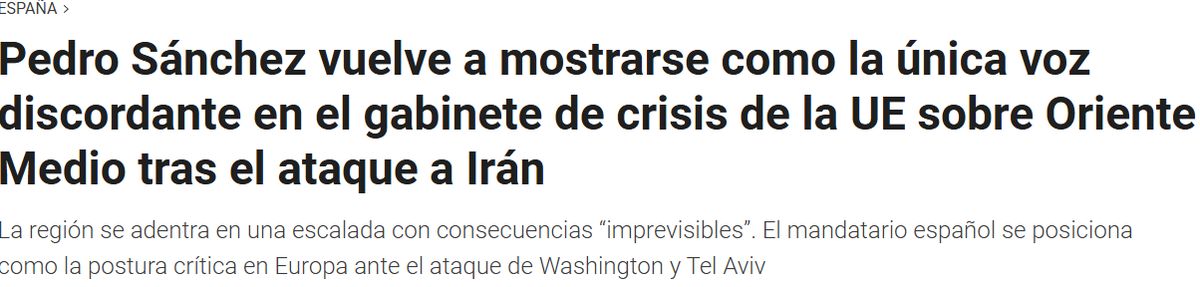 💣 Mientras Alemania, Francia y Reino Unido apoyan el ataque de EEUU a Irán, el psicópata que nos gobierna se pone del lado de los iraníes y el ministro dice que no va a dejar utilizar las Bases nacionales a EEUU.
Este anormal y su Gobierno nos va a llevar a un conflicto con USA