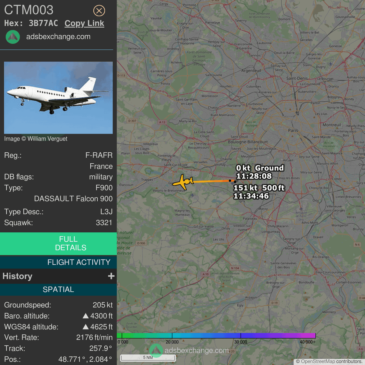 FlottePresident's tweet photo. 🛫 Un Dassault Falcon 900EX EASy 🇫🇷 République Française vient de décoller près de Villacoublay/Vélizy, France.
Vol #CTM003, immatriculation #FRAFR.
Suivre le vol : https://t.co/YO4cupw8CP https://t.co/HqYqcOULUl