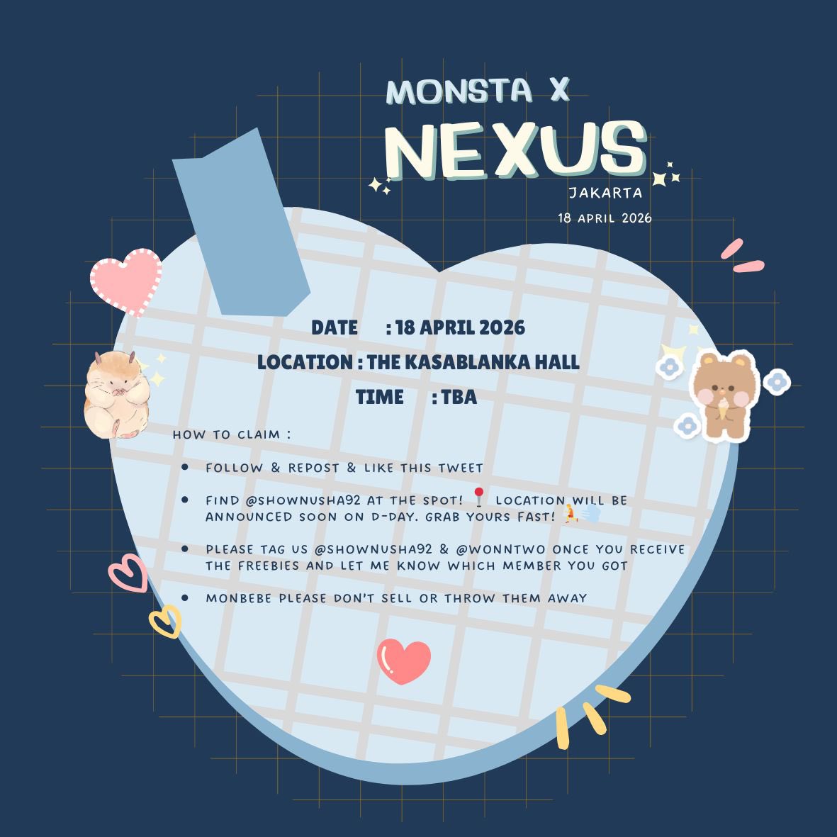 [THE X : NEXUS] IN JAKARTA 🏟️
Special Freebies for Monbebe!

By <a href="/SHOWNUSHA92/">shownuayo 🤍</a> x <a href="/wonntwo/">린ఇ</a> 

Don't forget to Like &amp; RT to spread the love!
Can’t wait to meet everyone soon! See ya~ 🫧

#MONSTAX_THEX_NEXUS #MONSTAXinJKT #MONSTAX #MONBEBE