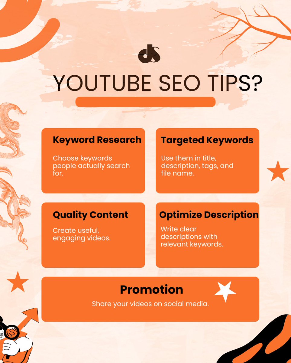 dsdmofficial's tweet image. Want more views on YouTube? 📈
These simple SEO tips can help your videos get found by the right audience. Start with keywords, create quality content, and don’t forget to promote!
#YouTubeSEO #YouTubeTips #ContentCreator #DSDM #delhischoolofdigitalmarketing