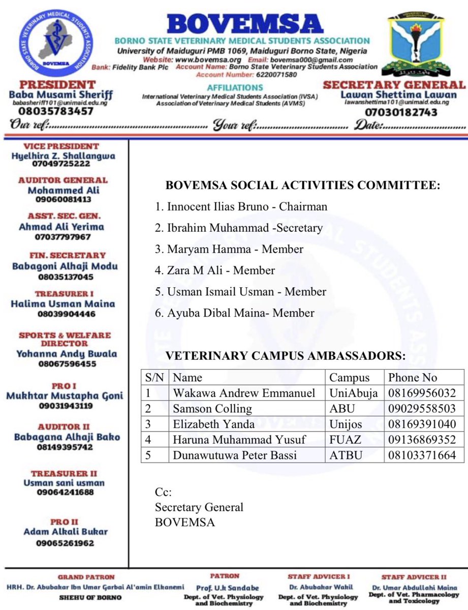Warmest congratulations to our newly appointed members of Borno State Veterinary Medical Students Association (BOVEMSA)! We're thrilled to have you on board. Looking forward to your contributions!*🎉🎊