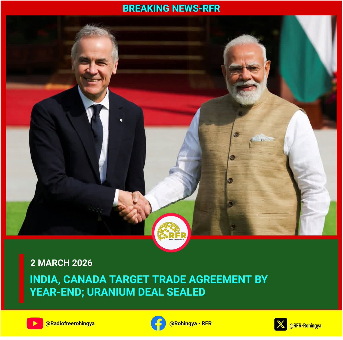 India &amp; Canada aim for trade deal by year-end; major uranium pact boosts energy ties. #RFR_MEDIA
