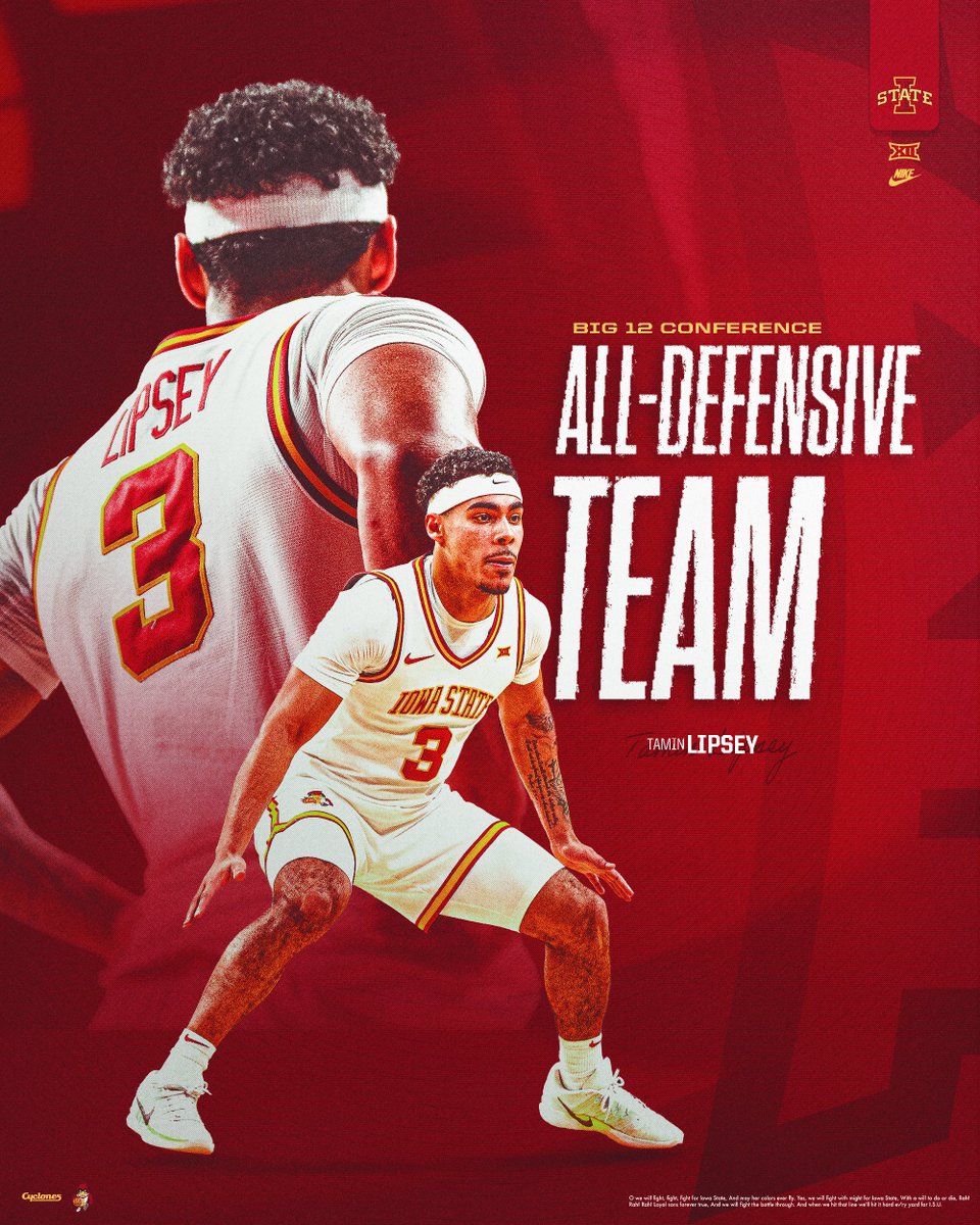 Lock Down Lipsey!

The Sixth Three-Time Big 12 All-Defensive Team selection in League History!

#Cyclones | #C5C