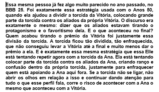 vih55435's tweet photo. É preciso alertar a torcida da Ana sobre o perfil  da Elle. Esse perfil está claramente tentando dividir a torcida, colocando parte da torcida da Ana contra os próprios aliados da Ana. 

deem RT E FAV, compartilhem e espalhem https://t.co/xDjXlqt9gJ