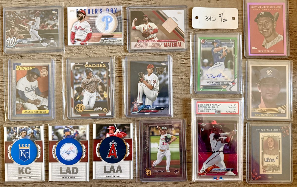 bacale81's tweet photo. @DHCards10 Wanting to trade for Judge rookies. 
Around 250 for the Soto and 175 for the Acuna. https://t.co/vnpsmJUhWq