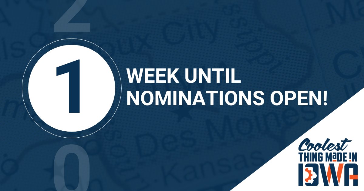 IowaABI's tweet photo. Something cool is coming… 😎
In just one week, nominations open for the Coolest Thing Made in Iowa competition! From innovative technology to everyday products made right here in our state, it’s time to start thinking about what deserves the title. Get ready to nominate your favorite Iowa-made product!

#CoolestThingIA