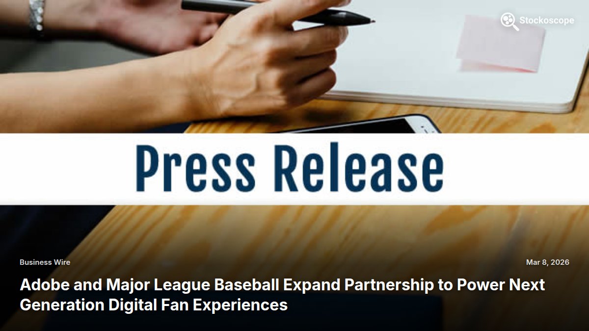 StockoscopeTeam's tweet photo. ADBE: Adobe and Major League Baseball Expand Partnership to Power Next Generation Digital Fan Experiences
More $ADBE press releases: https://t.co/twIiQ9r2ox
News only - not financial advice.
#ADBE #AdobeInc #Technology https://t.co/rjOvXoxSEk