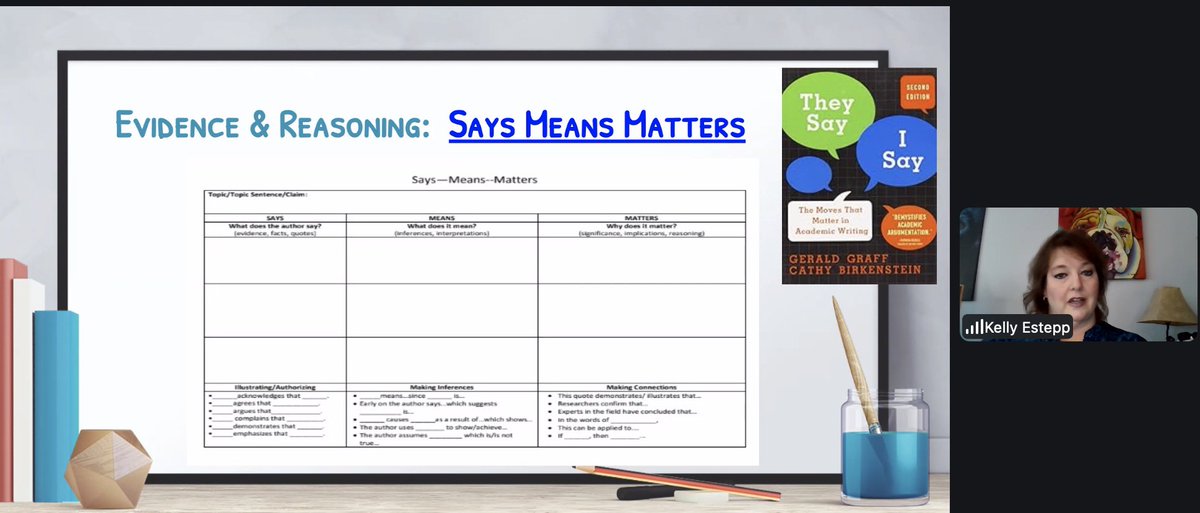 ClassroomCarter's tweet photo. Love the strategy of "Says, Means, Matters" to teach students to select evidence that connects to their argument. I will be using this with my 6th graders to help them with their reasoning/explanations in their writing! Thanks Kelly Estepp! @KEDCGrants @kedc_epic https://t.co/uQWVRslLXs