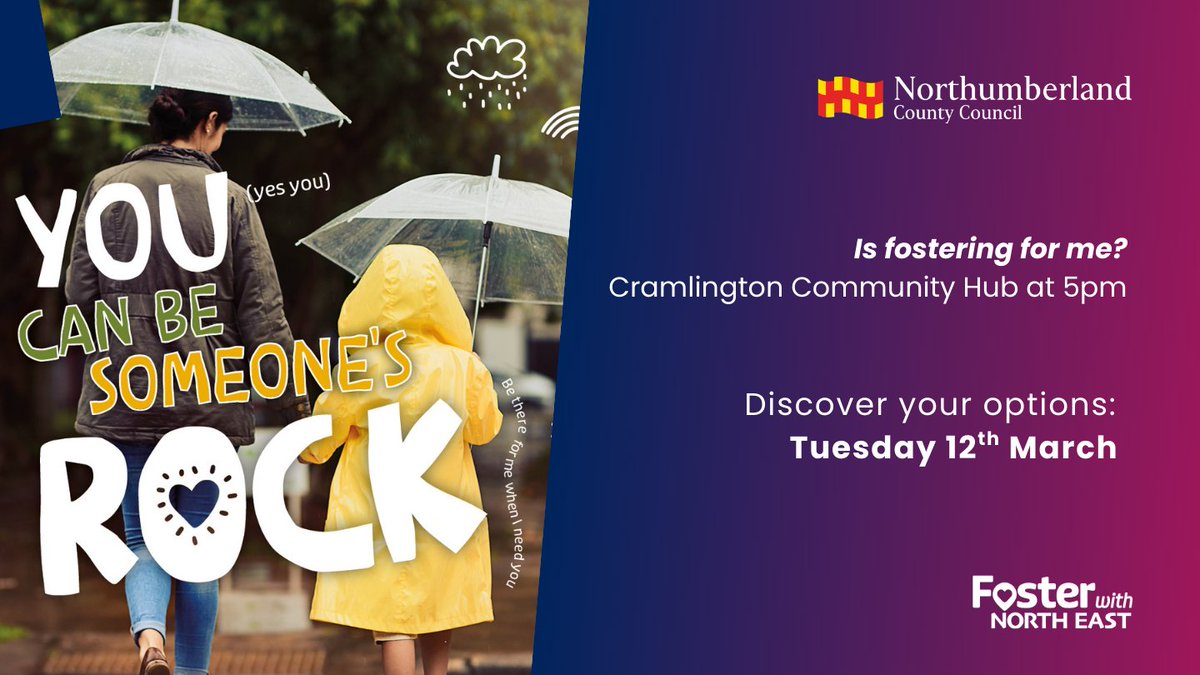 N_landCouncil's tweet image. Our in-person fostering information event is tomorrow at 5pm in Cramlington.

Join us to meet the team, ask questions, and find out how you could make a life-changing difference for a child. 💙

#Fostering #FosterCare  #Community