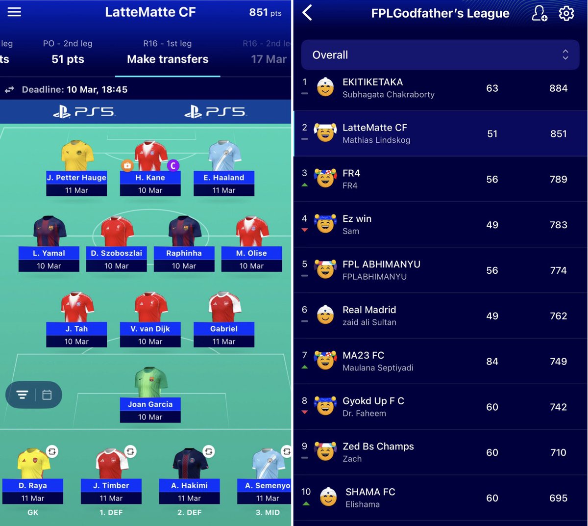 F_P_L_Godfather's tweet photo. Ciao!
My current draft for UCL fantasy MD11 & the table in FPLGodfather’s League. Il capitano: Kane of he’s fit
Good luck consiglieri!
#UCL2526 #fantasyucl #uefagaming #ucl #fantasychampionsleague #fantasycl #championsleague #uefachampionsleague #capisce https://t.co/CRGhkM4NGu