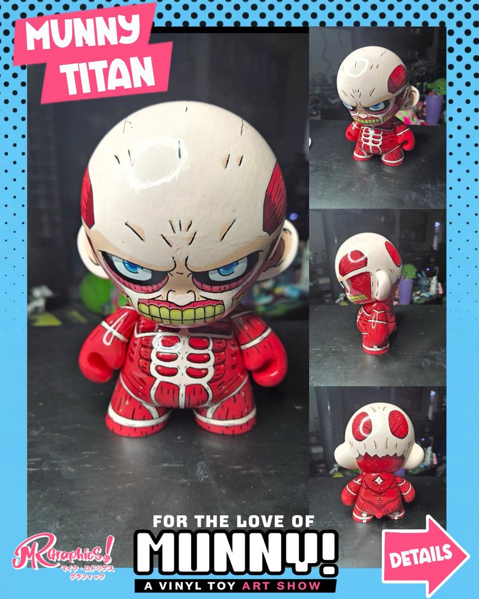 MRodGraphics's tweet photo. This Saturday March 14th 2026, from 4:30 pm to 7:30 pm, come by the Catalyst in Westminster, CA for the opening reception for the "For The Love of Munny" Art Show. My "Munny Titan" art piece will be one of the many showcased. 
#munny #animefigure #vinyltoy #attackontitan https://t.co/IevZCRkUwp
