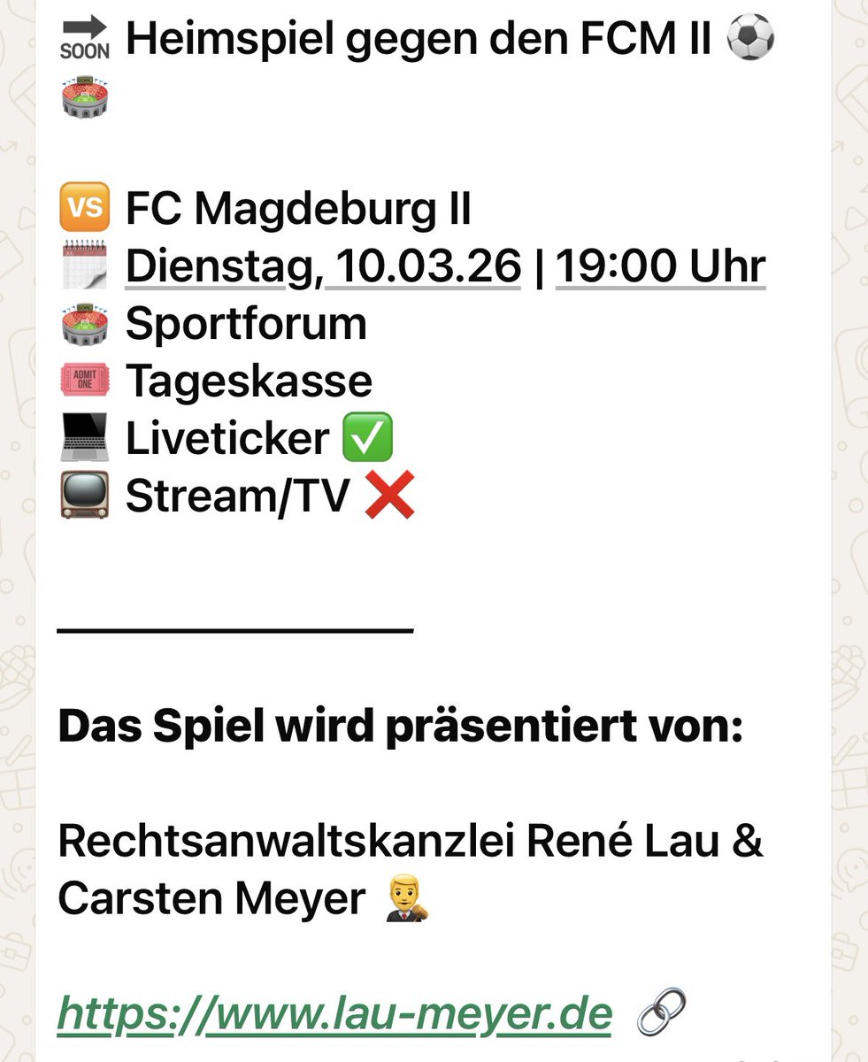 renelauberlin's tweet photo. Zum Punktspiel gegen die
U23 des 1. FC Magdeburg ist unsere Rechtsanwaltskanzlei
René Lau & Carsten Meyer zum wiederholten Mal in dieser Saison Social Media
Sponsor des @BFCDynamo .
#fananwalt #beimfananwalt #fananwaltberlin #bfc #bfcdynamo #bfcfcm https://t.co/2KGNalSVJj