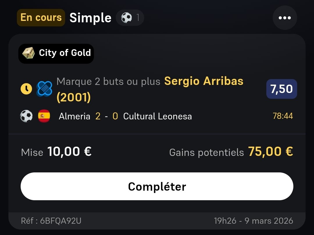 💥 ARRIBAAAAAS GOOOAL X2 💥

📊 7,50 ✅

VOILAA ❤️❤️

#TeamParieur #TeamParieurs #Pronos